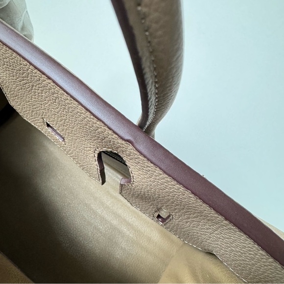 Etoupe Pebble Leather 30 Leather Bag Belted Lock Key Satchel w/ Gold Hardware C1 - Picture 16 of 16